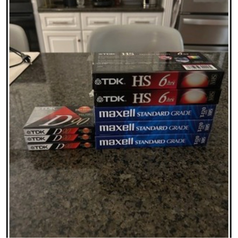 New Blank VHS Tapes 3 Maxwell, 2 TDK 6 hour, 3 TDK D 90 High Output Cassettes